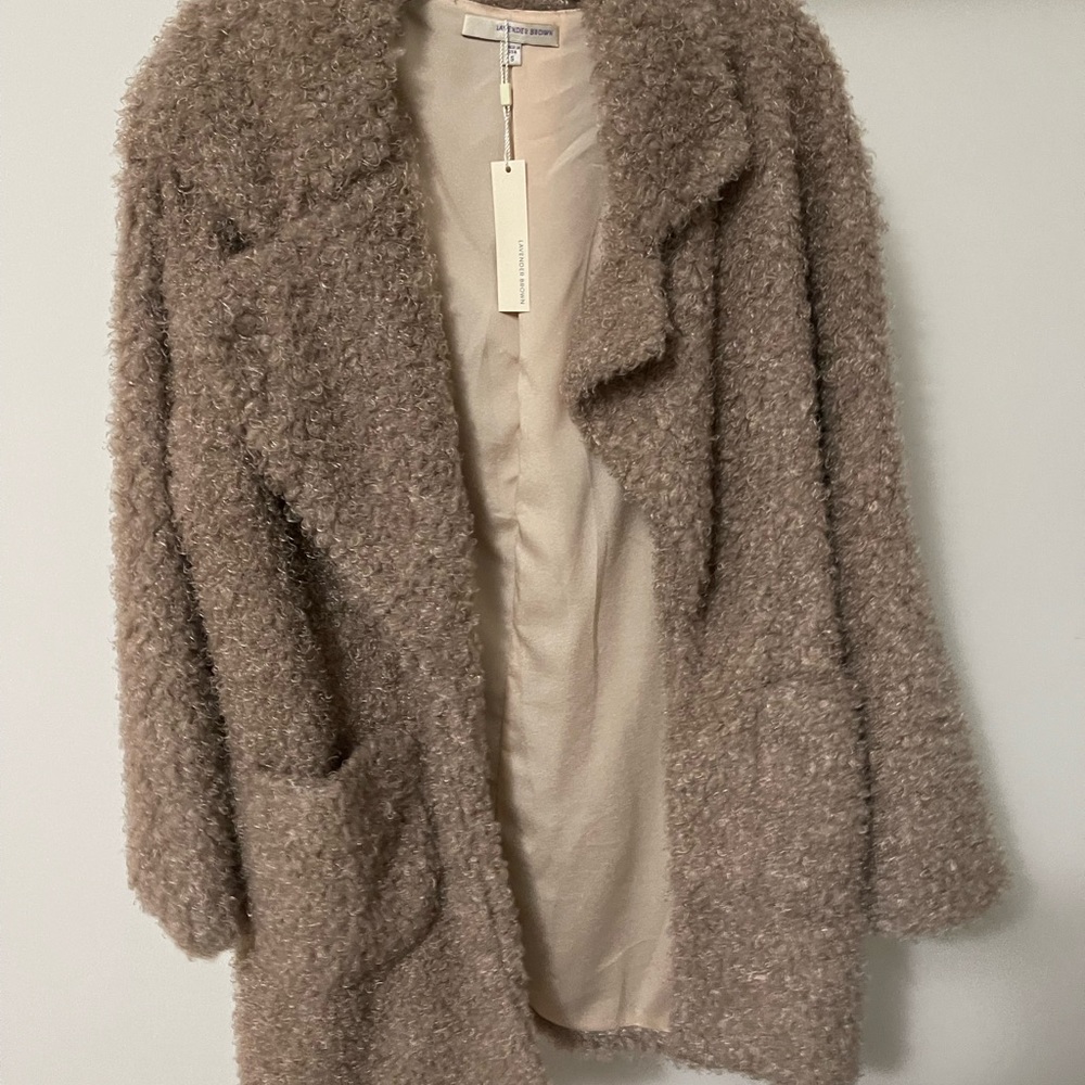 NWT Lavender Brown oversized teddy coat size S, Retail Price $343